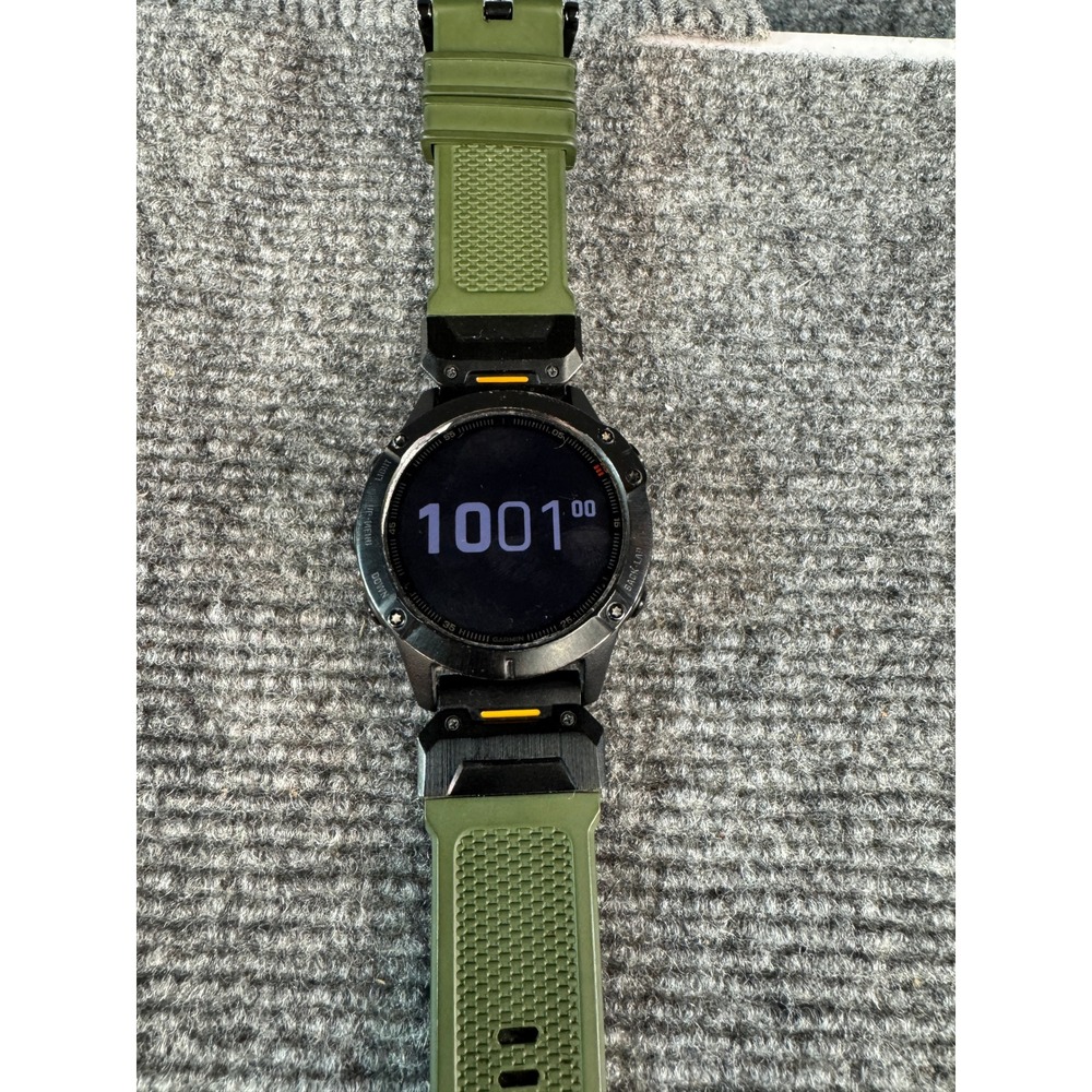 Garmin Fenix 6 Pro GPS Smartwatch Black Stainless Steel Green Band 010-02158-01
